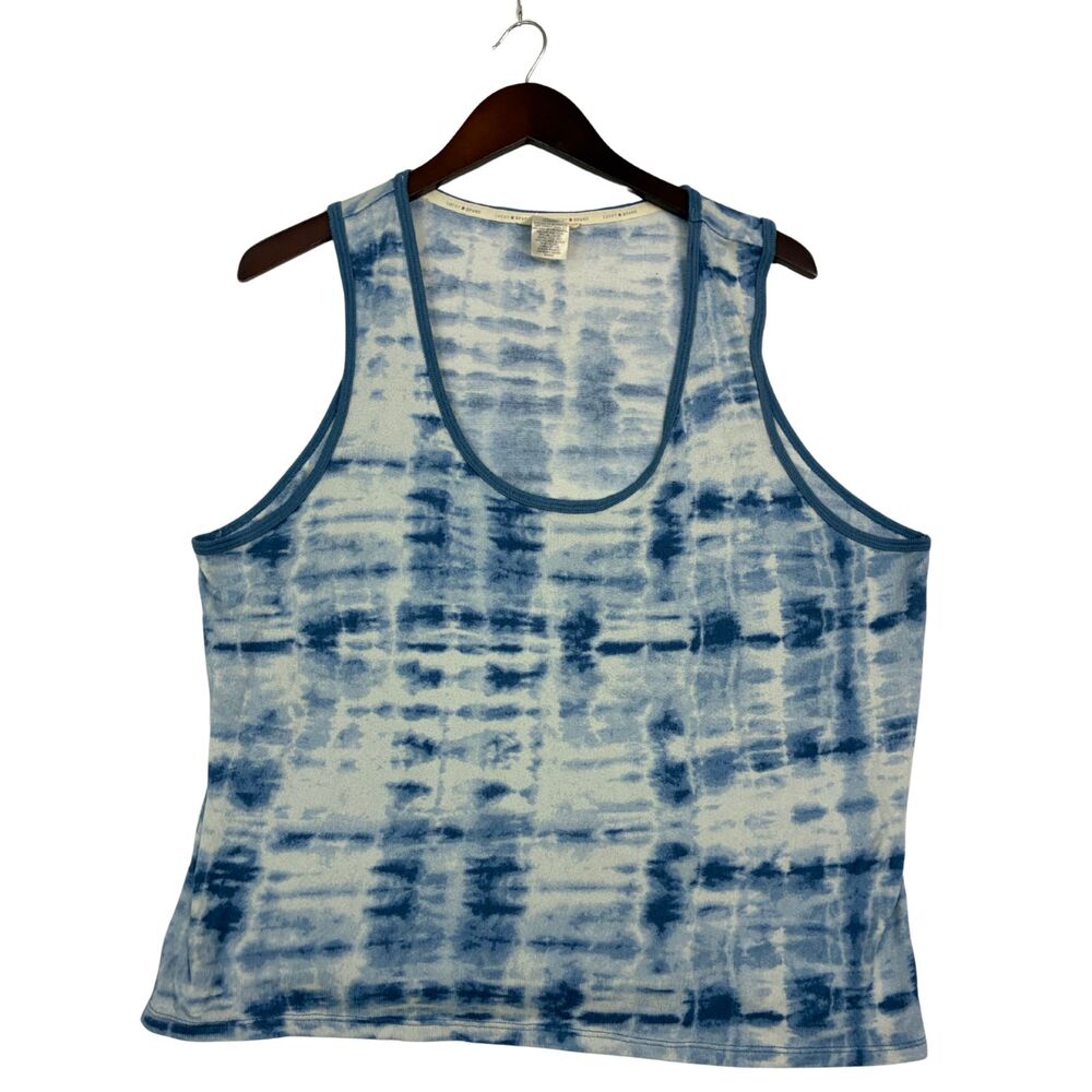 Lucky Brand Womens Tie Dye Tank Top Blue White Sleeveless Scoop Neck XL